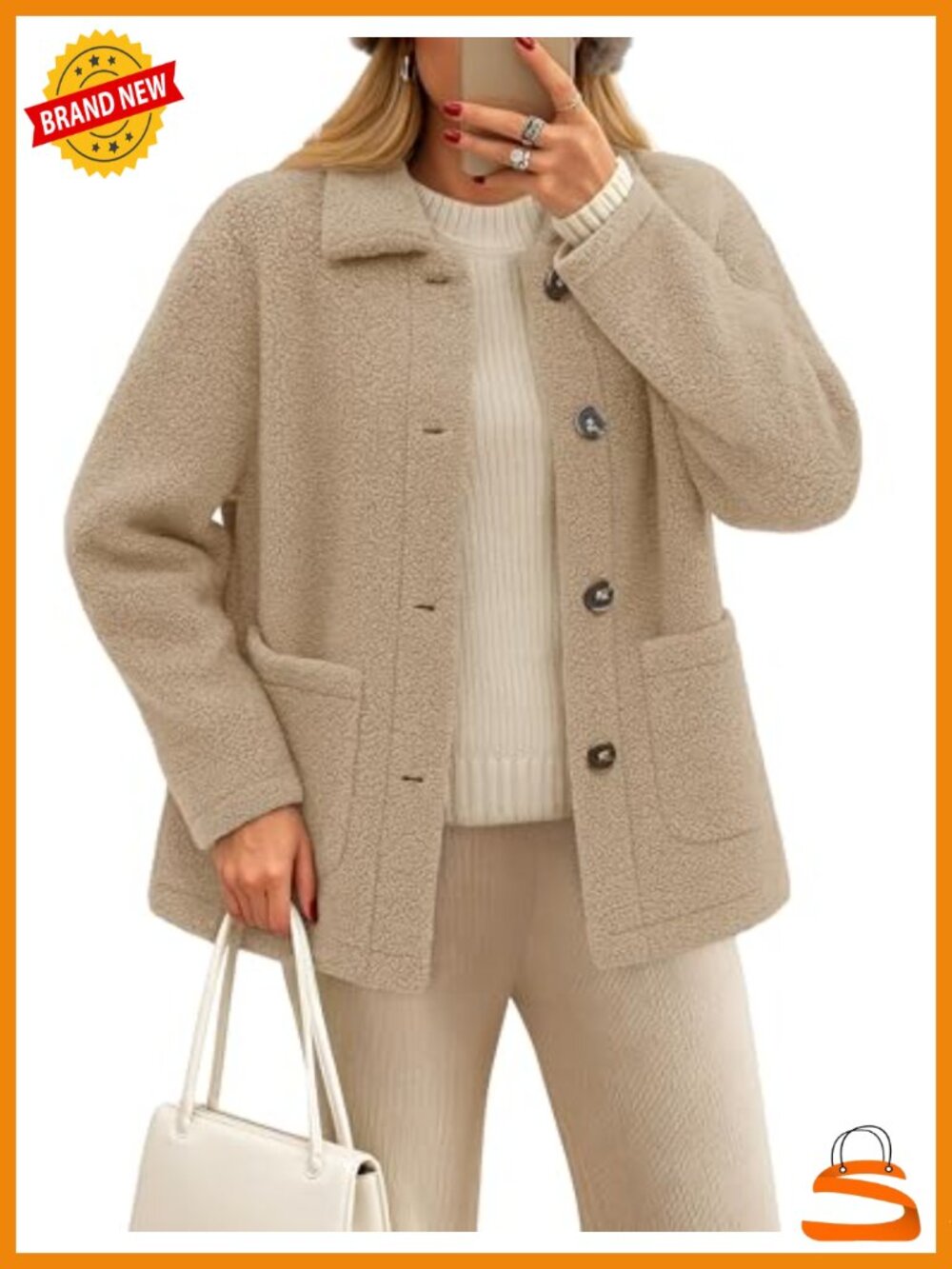 Womens Fleece Button Down Sherpa Teddy Coat Fuzzy Winter Jacket